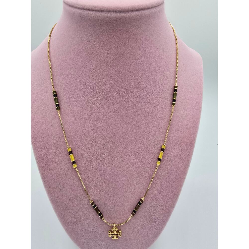 Tory Burch Kira Necklace w/Gold Toned Logo & Yellow/Brown/Green Beads NWOT